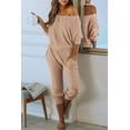 thumbnail image 3 of PRETTYGARDEN Women's 2 Piece Ribbed Tracksuit Outfits Off Shoulder Long Sleeve Pullover Lounge Pants with Pockets, 3 of 9