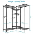 thumbnail image 5 of L6 Heavy Duty Clothes Rack L Shape Clothing Rack 5-Tier Wire Garment Rack Freestanding Closet with 7 Adjustable Shelves & 4 Hanging Rods, 46.5" L x 46.5" W x 76.4" H, Max Load 850LBS, Black, 5 of 7