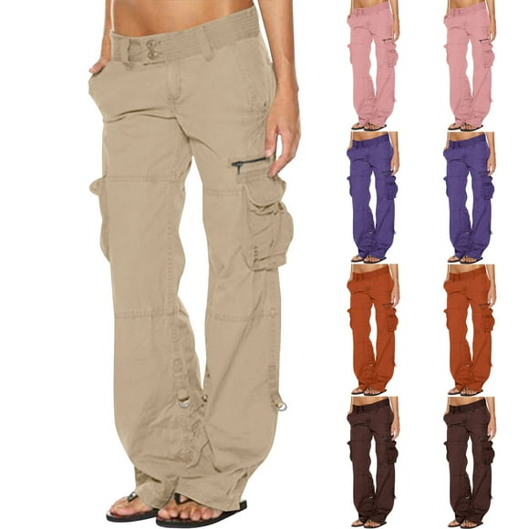 RKSTN Pants for Women Airy Cargo Pants Women Low Rise Straight Leg Double Breasted Lightweight Slim Work Pants with Pockets