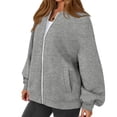 thumbnail image 5 of Women's Zip Up Sweatshirts No Hood Long Sleeve Solid Sweatshirts Casual Spring Fall Lightweight Oversized Bomber Jackets, 3XL, 5 of 7