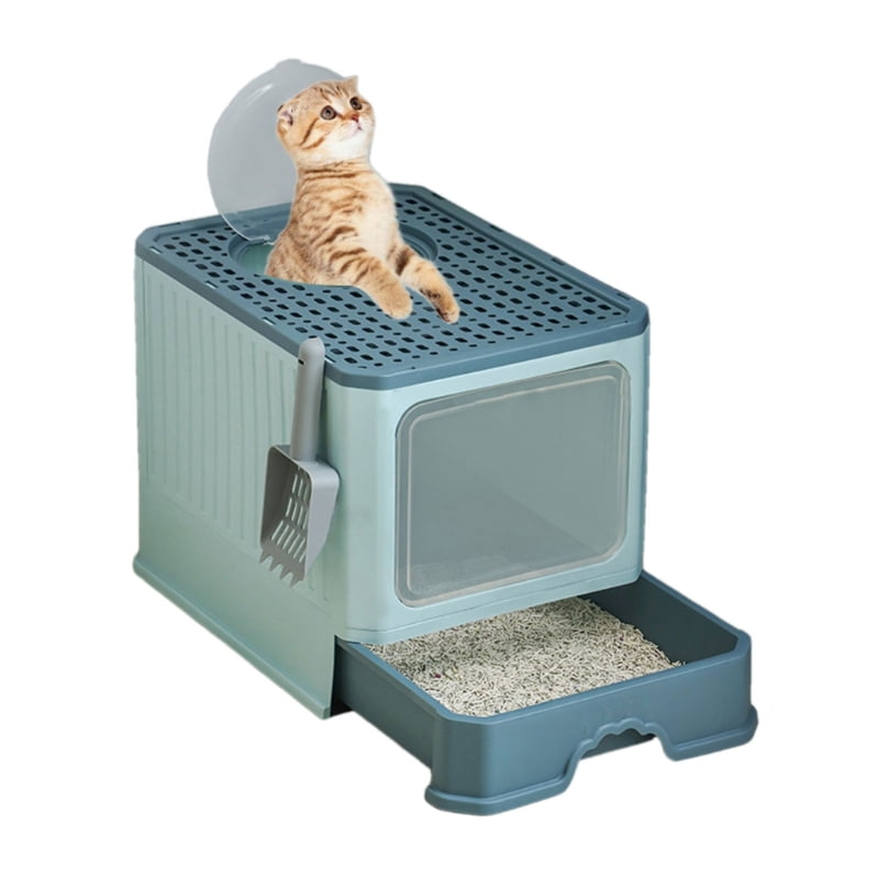 Yiran Fully Enclosed Foldable Drawer Type Cat Litter Box, Green