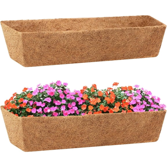 2 Pack 24 Inch Square Coco Liners Planter Baskets Liner- Natural Coir Fiber Liner Replacement, Window Box Liners Trough Liners for Wall Planter Garden Deck Fence Flower Baskets