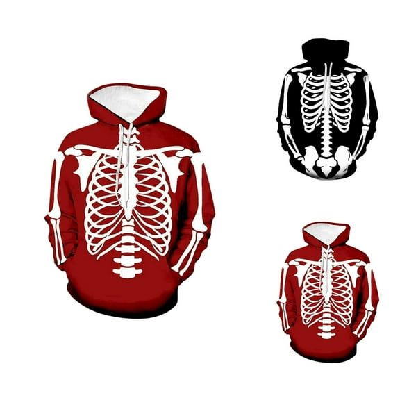 Men Women Halloween Skeleton 3D Print Hoodie Sweatshirt Long Sleeve Crewneck Cos Casual Unisex Top