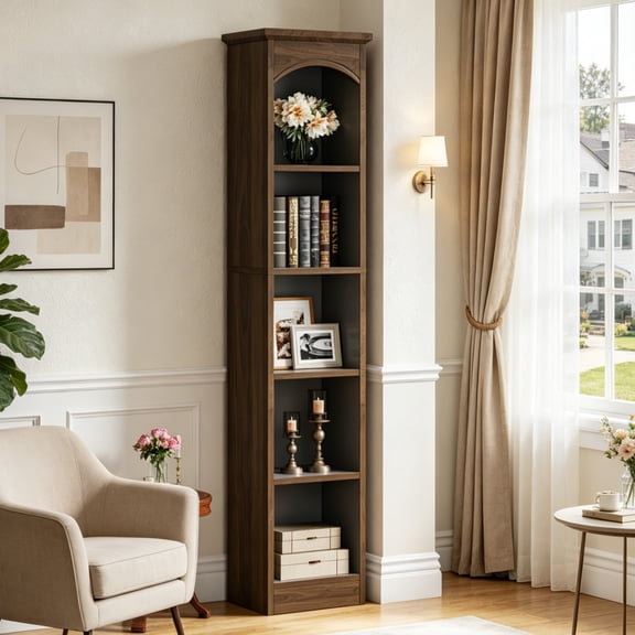 Fnova 70.9" Tall Narrow Storage Shelf Unit, 5-Tier Cube Slim Anti-Tip Corner Bookshelf for Living Room Bedroom Home Office