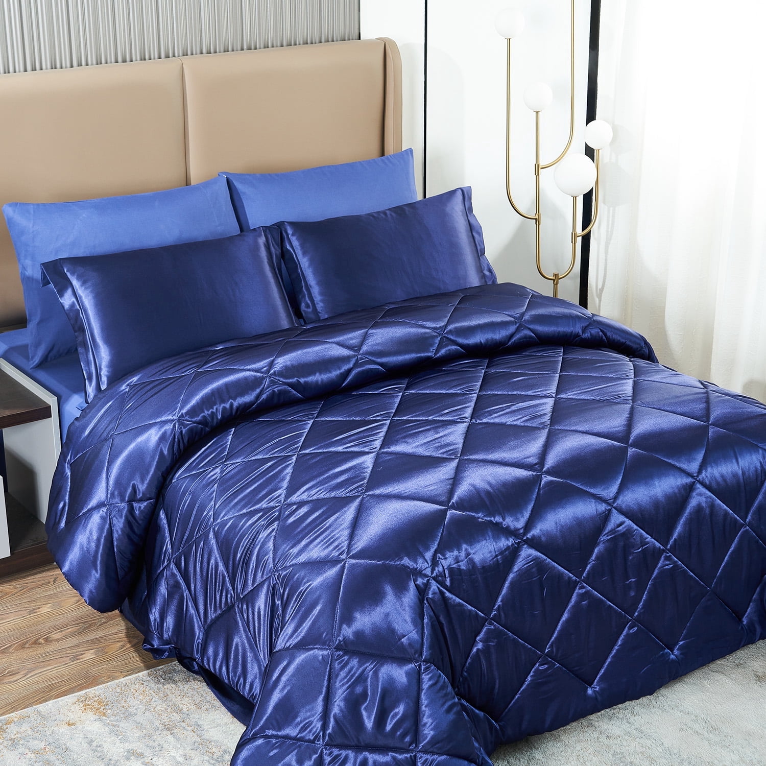 JML Luxury Satin 8-Piece Comforter Set Cal King,Silky Satin Bed In A Bag Comforter Set