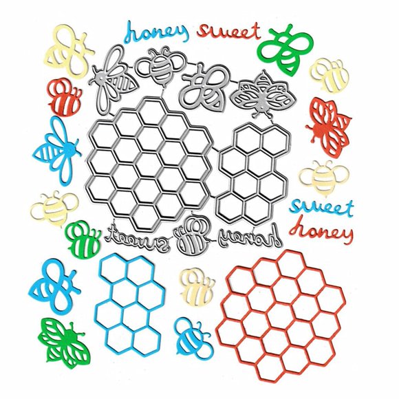 Troqueles de corte HGSALK panal y abeja, 7 piezas, plantillas de acero