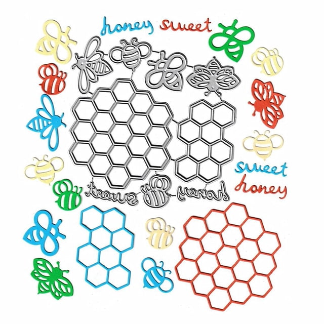 Troqueles de corte HGSALK panal y abeja, 7 piezas, plantillas de acero