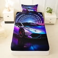 thumbnail image 3 of Castle Fairy Neon Sports Car Twin Sheet Sets 3pcs for Teens, Tunnel Light Speed Bedding for Bedroom, Purple Blue, 3 of 6