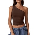 thumbnail image 2 of Lumtrix Womens One Shoulder Top Summer Going Out Pleated Crop Tank Tops Y2K Fashion Cami Cute Slim Fit Shirt Coffee M, 2 of 4