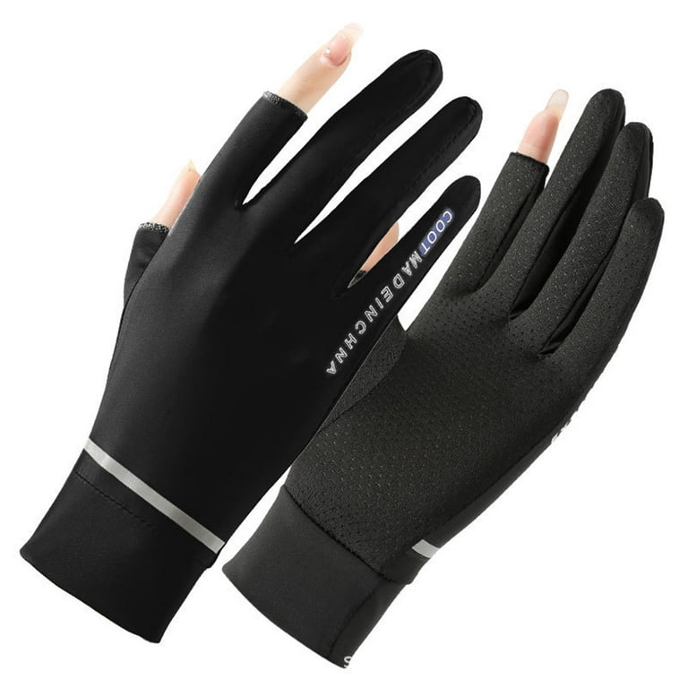 1 Pair Outdoor Gloves Hollow Out Ice Silk Sunscreen Open Finger Sweat  Absorption Breathable Full Fingers Touch Screen Anti-UV Summer Mittens for