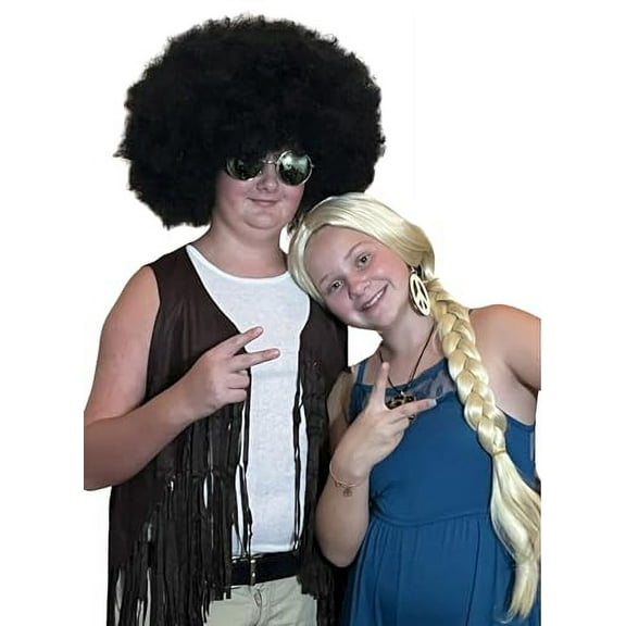 My Costume Wigs 2 Hippie Wigs 1  Big Hair and 1 Long Blonde Wig 60's 70's Woodstock Halloween Couples Dress Up Cosplay