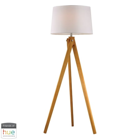Wooden Tripod Floor Lamp in Natural Wood Tone - with Philips Hue LED