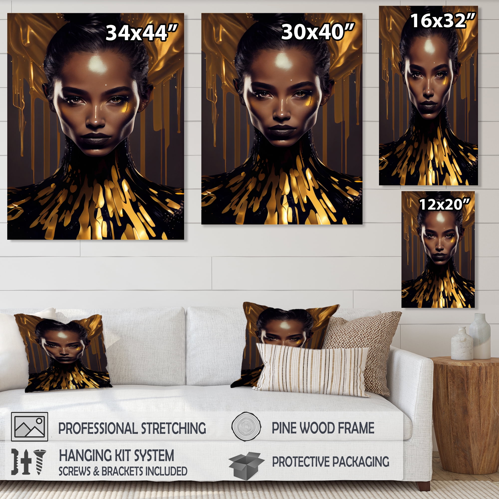 Designart Sensual Liquid Gold Woman III Canvas Wall Art
