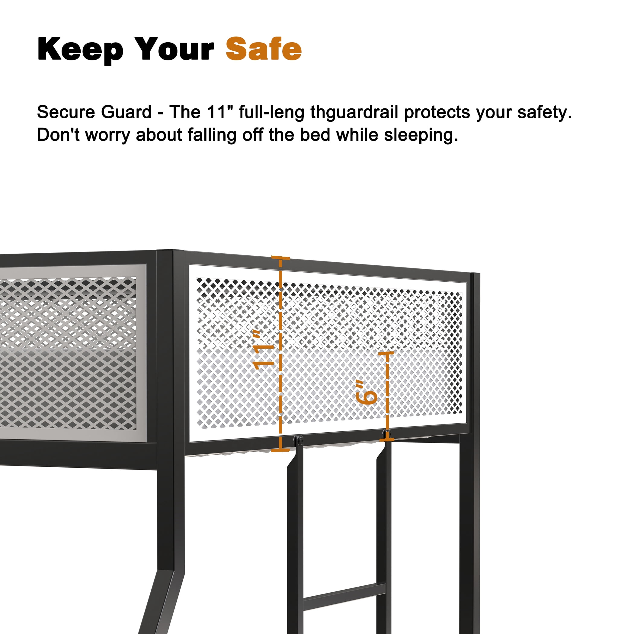 Miniyam Twin over Full Bunk Bed with Mesh Guardrail for Kids and Teens, Black