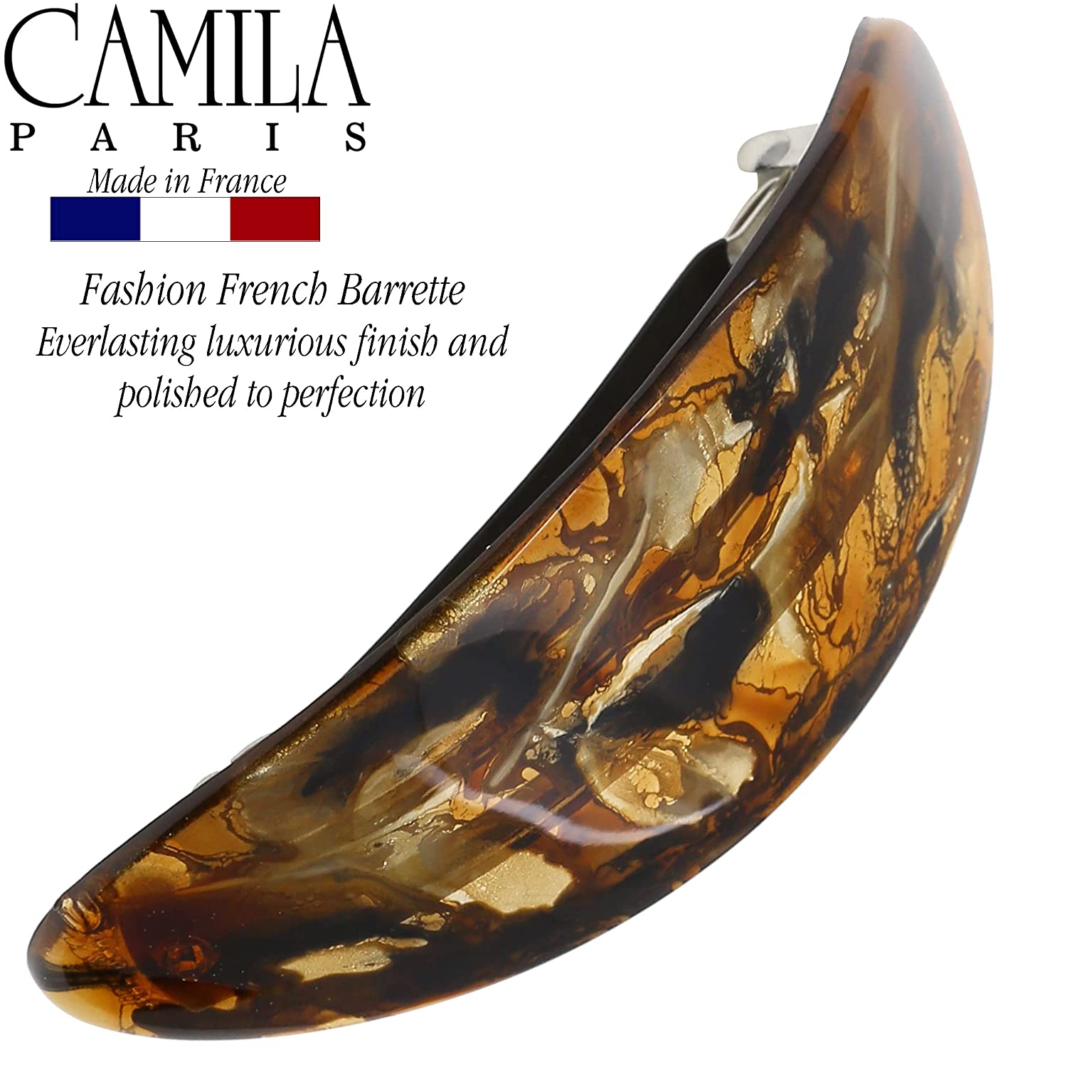 Camila Paris CP3325 French Hair Barrette Oval For Thick Curly Wavy Long Hair, Strong Hold Grip Hair Clips for Women, No Slip Rubberized Metal Clasp, Styling Girls Hair Accessories, Made in France