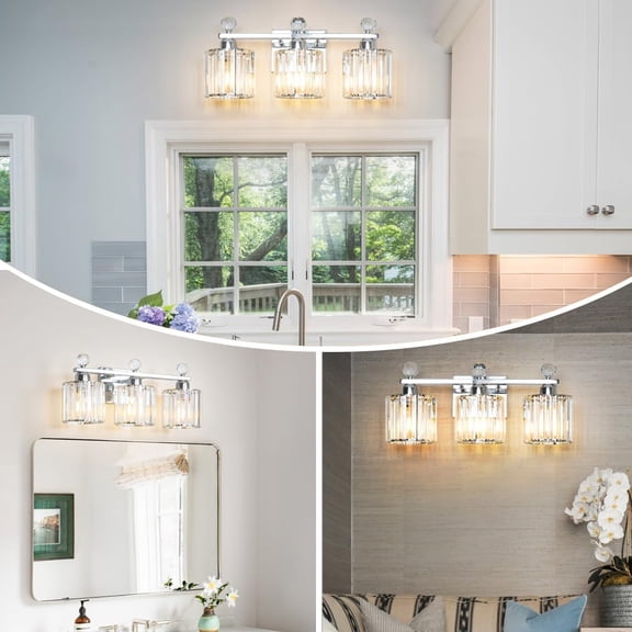 Modern Crystal Bathroom Vanity Light, 3-Light Chrome Bathroom Light Fixtures Over Mirror, Vintage Crystal Wall Mounted Vanity Lamp for Bathroom, Living Room