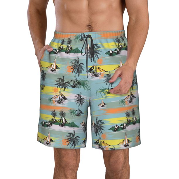 Fotbe Hawaiian Style Trajes de Baño Estampados para Hombre, Shorts de Verano de Secado Rápido, Ropa de Playa, Bañadores-Medium