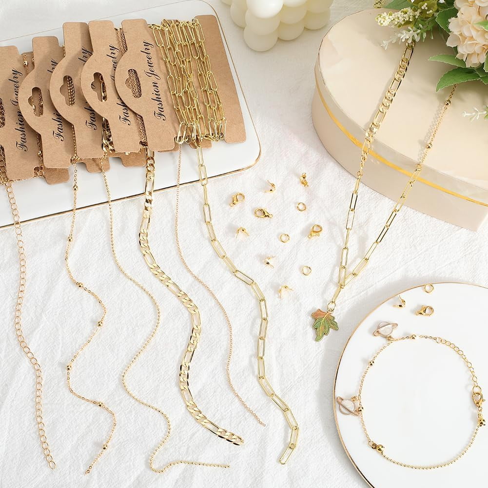 DIY Brass Bracelets & Necklaces Jewelry Making Kits Real 18K golden Plated 2~75x2~96x0.2~1mm Hole: 1~4mm