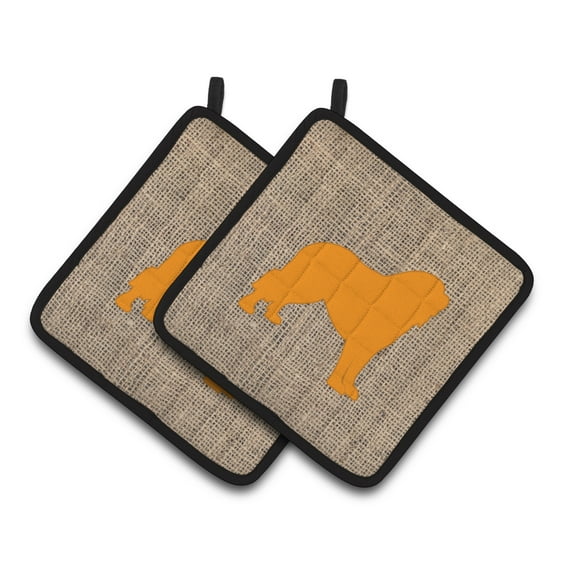 Carolines Treasures BB1077-BL-OR-PTHD Tibetial Mastiff Faux Burlap and Orange Pair of Pot Holders , 7.5HX7.5W,