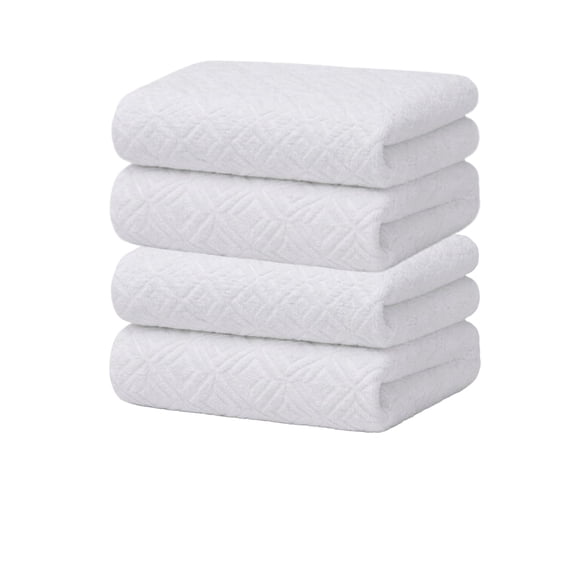 SYDR Cotton Kitchen Towels 16x28, 4 Pack, Jacquard Diamond Weave, Highly Absorbent Dish Towels with Hanging Loop, White