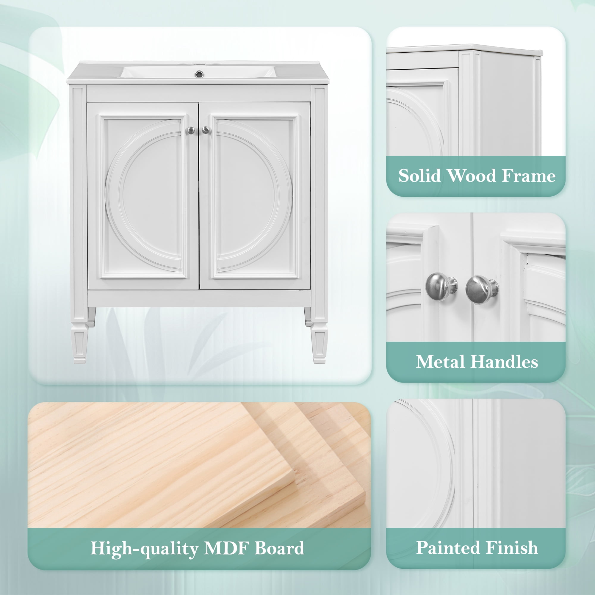 Harper & Bright Designs 30" Bathroom Vanity Sink Combo, Bathroom storage Cabinet with Drawer and Door Shelf, Single Sink Bathroom Vanity, White