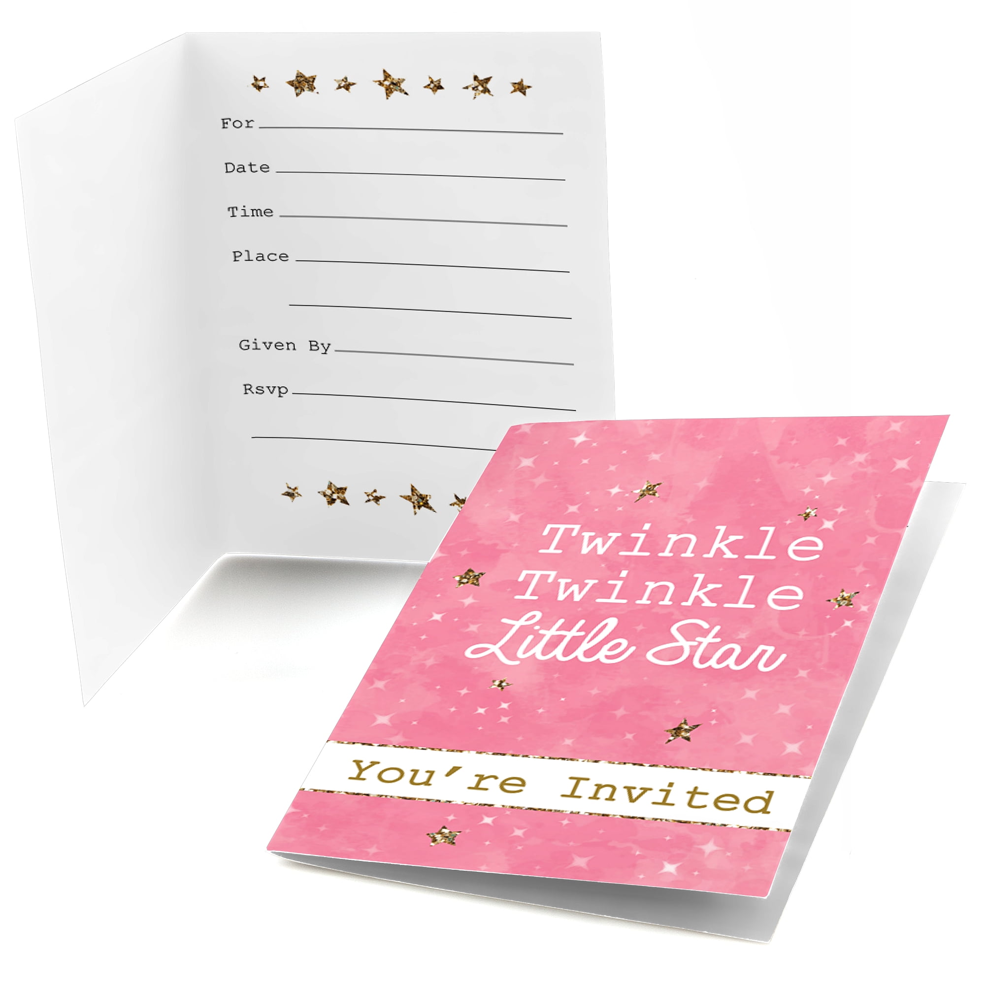 Pink Twinkle Little Star - Fill In Baby Shower or Birthday Party Invitations (8 count)