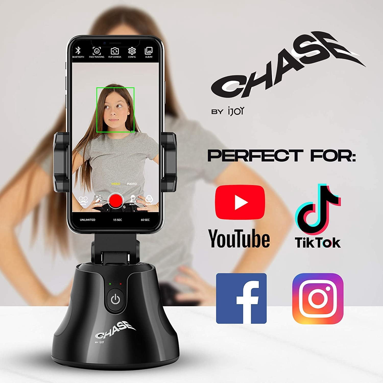 iJoy Chase Robot Phone Stand Auto Face Tracking Tripod 360 Rotation for Cell Phones