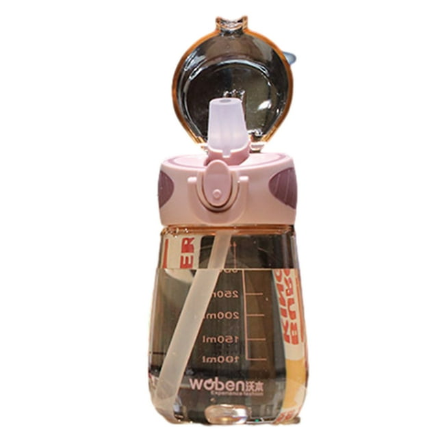 Yhmxh Botella de agua deportiva de gran capacidad con pajita y boquilla plana graduada, plástico comestible, tapa emergente a prueba de fugas, para gimnasio y actividades al aire libre.