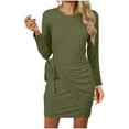 thumbnail image 1 of Birdeem Robe Longue à Manches Longues pour Femmes Robe d'Hiver Tempérament Col Rond Ceinture Nouée Manches Longues Couleur Unie Ajustée Robe Longue d'Été pour Femmes, 1 of 1