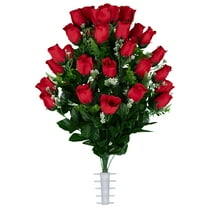 Sympathy Silks Artificial Cemetery Flowers 28" Red Rose Buds for a Cemetery Vase
