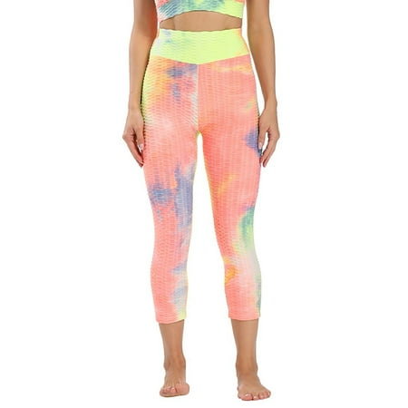 LoyisViDion Women'S High Waist Running Tie-Dye Pants Workout Leggings Yoga Pants Yellow L
