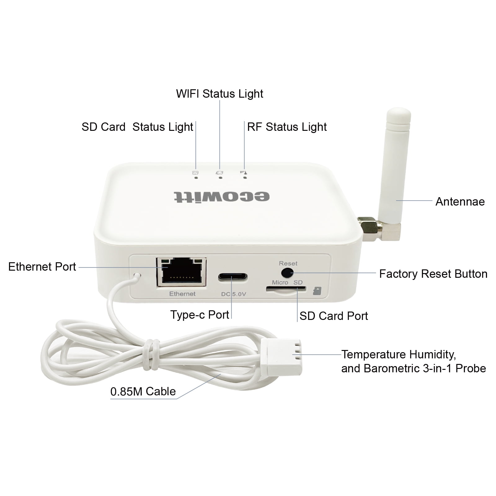 Ecowitt GW3000 Weather Station Gateway with Temperature Humidity Barometric Sensor