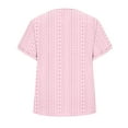 thumbnail image 4 of YHAJDS Womens T Shirts Short Sleeve V Neck Solid Color Jacquard Lace Trim Loose Blouses, 4 of 5