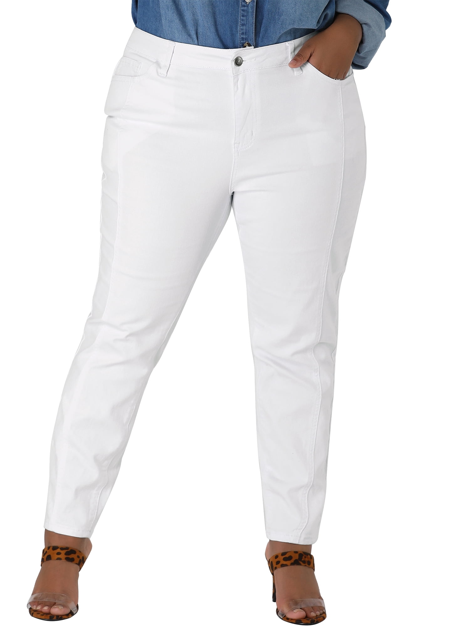 DARING DIVA Women's Plus Size Washed Stretchy High Rise Jeans 5X White