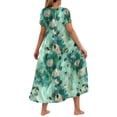 thumbnail image 6 of Sakmal Summer Dresses for Women Under $10 Green Crew Neck Long Floral Loose Fit Flowy Short Sleeve A-Line Dress, 6 of 6