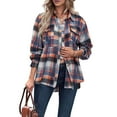 thumbnail image 2 of Women'S Plaid Shirts Long Sleeves Button Down Peplum Babydoll Jacket Oversized Casual Pocket Blouses Tops Orange XL, 2 of 10