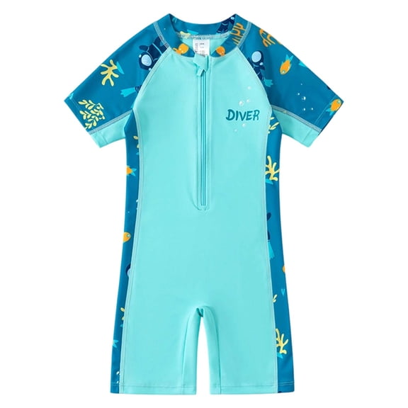 Bainana One-Pieces Swimsuit For Boys Kids Graphic Rash Guard Romper Bathing Suit Toddler And Tweens Boys Beach Vacation Swimwear Size 5-6 Years Sky Blue