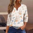 thumbnail image 2 of OIOLOYJM Easter Shirts for Women Holiday Bunny Graphic Henley Shirts Happy Button V-Neck 3/4 Length Sleeve T Shirts Spring Basic Tee Tops Beige 2XL, 2 of 6