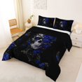thumbnail image 2 of Homewish Spooky Halloween Skeleton Queen Comforter Set,Gothic Style Flowers Comforter Sets Queen,Black Reversible,3-Piece,1 Comforter and 2 Pillowcases, 2 of 7