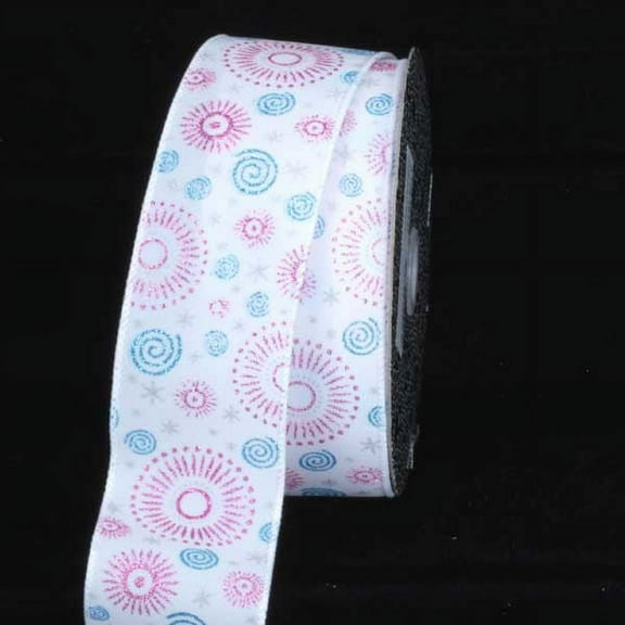The Ribbon People White Swirls and Sunbursts Wired Craft Ribbon 2.5" x 20 Yards