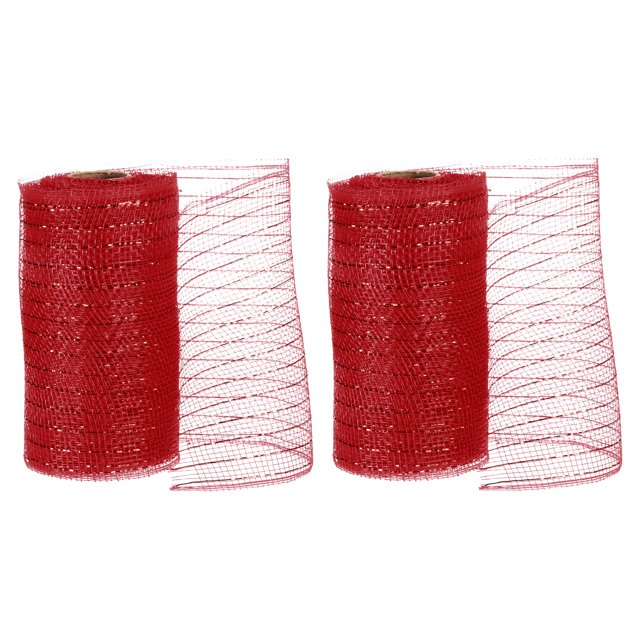 Unique Bargains 2pcs Decorative Mesh, 5.9in x 10 Yard Mesh Ribbon Roll Foil Metallic for Christmas Tree Decoration, Red
