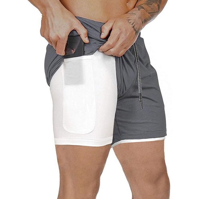 Pantalones cortos deportivos de compresión 2 en 1 para hombre, transpirables, para entrenamiento de gimnasia, con bolsillos Vhermosa HMHZ818-11