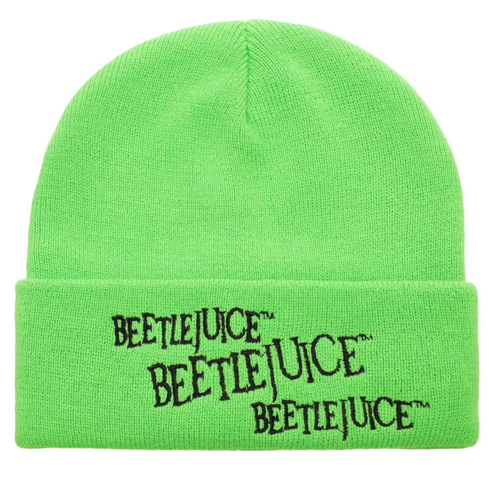Beetlejuice Plain Neon Green Embroidered Logo Cuff unisex Knit Beanie for Men Women