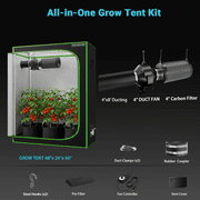 ALPHAGROW Indoor Grow Tent System, 48 x 24 x 60 in, 600D Fabric, 4 in Inline Fan, Carbon Filter, and Black Ducting