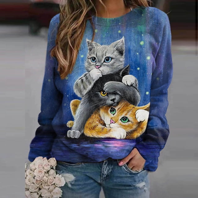 Puntoco Mujer Camisas Gráfico Impreso Manga Larga Cuello Redondo Sudadera Pullover Tops Cómodos Puntoco Puntoco-5544