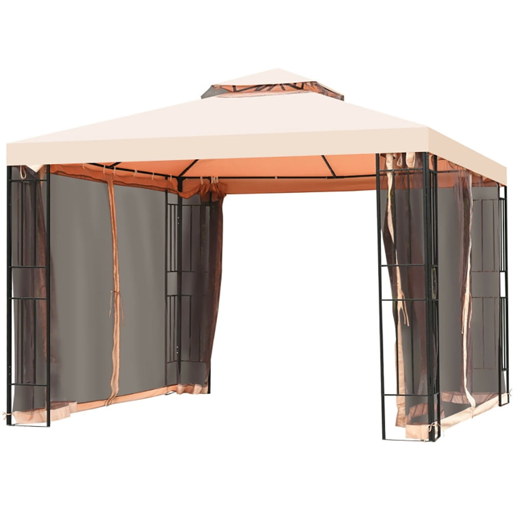 Aimee Lii 10 x 10 Feet 2-Tier Vented Metal Canopy with Mosquito Netting, Backyard Canopy Gazebo for Party Wedding BBQ Events