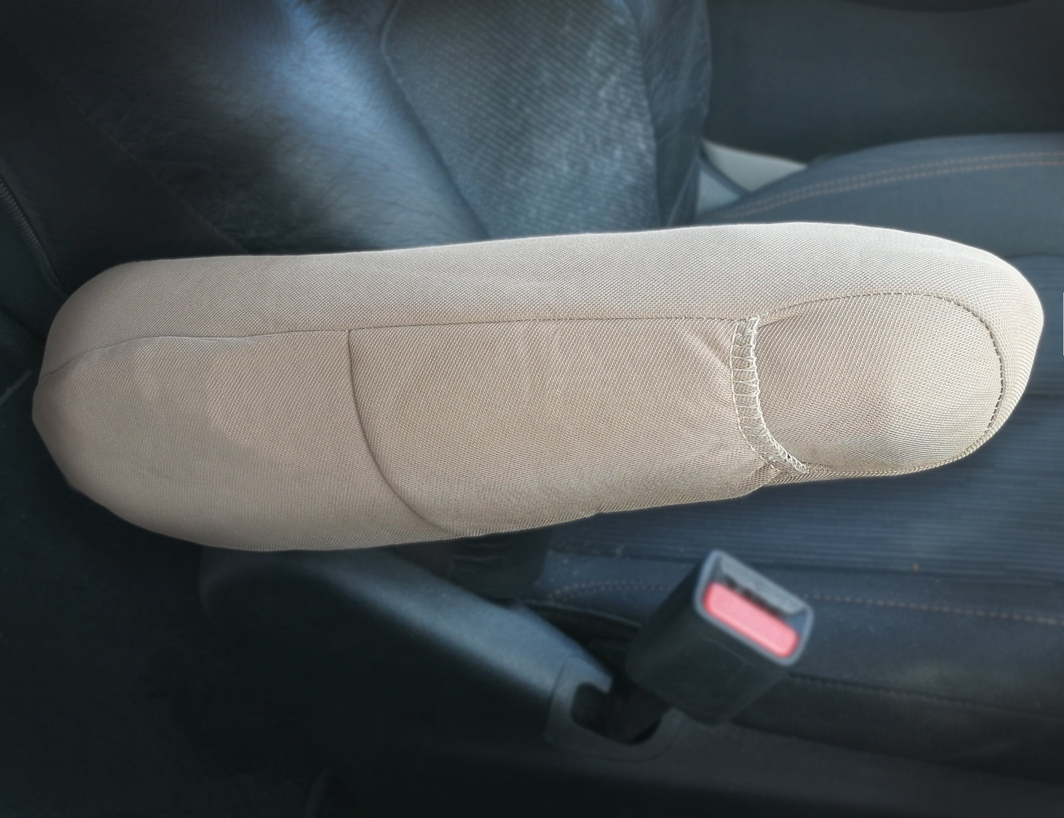 Auto Armrest Covers with Storage Pocket for Cars SUV and Minivan Solid Tan Color Polyester