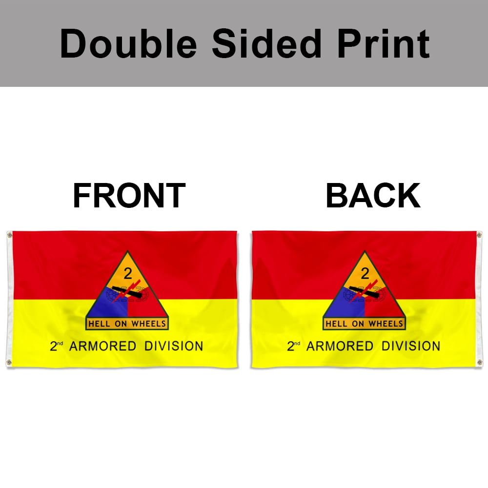 Dutern Double Sided Army 2nd Armored Division Hell On Wheels Flag Banner 3 Ply with Brass Grommets 3x5 Feet