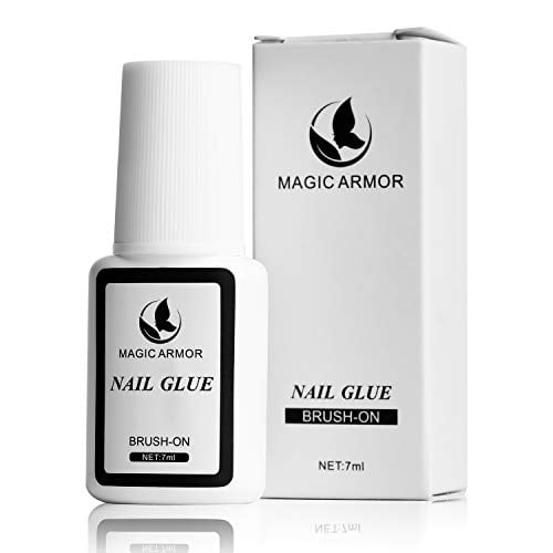 MAGIC ARMOR Nail Glue for Acrylic Nails, Brush on Nail Glue for Nail Repair, Professional Super False Nail Adhesive Glue for Broken Nails Long Lasting