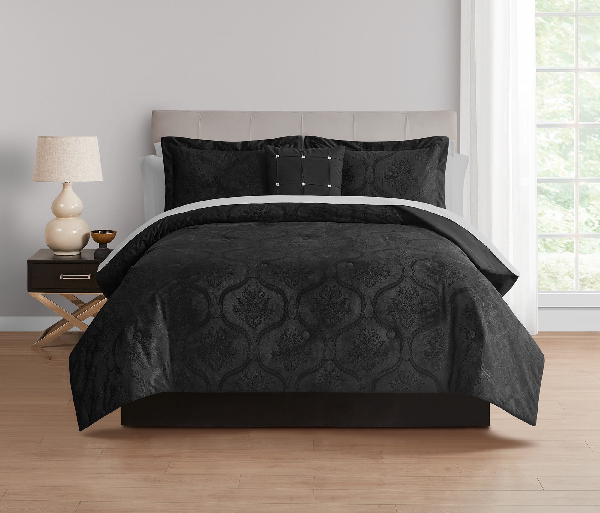 Mainstays 11-Piece Bed in a Bag Comforter Set with Sheets, Black Velvet, Double, MAINSTAYS PL MS11PC BNB BLKVEL D